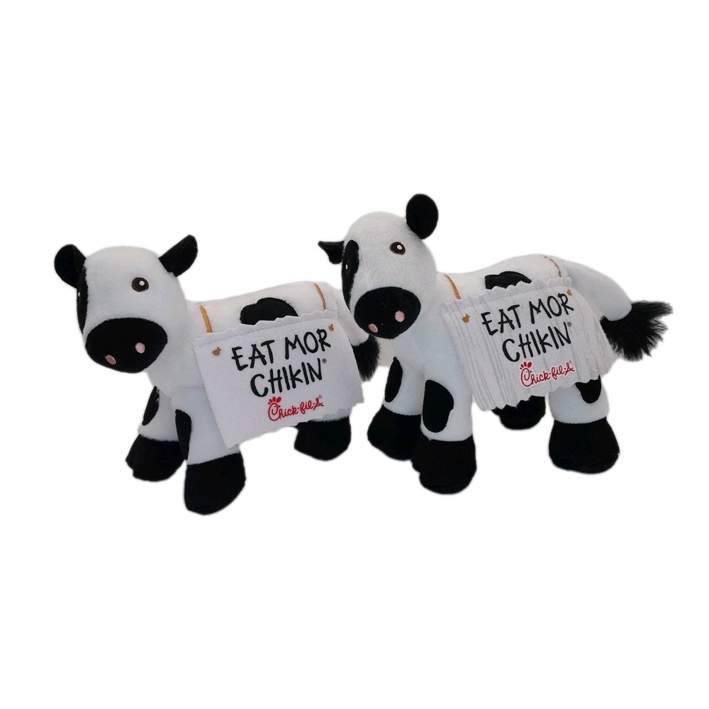 Chick-fil-A Eat Mor Chikin Cow Plush Lot of 2 Mini 7" Stuffed Toys Black White